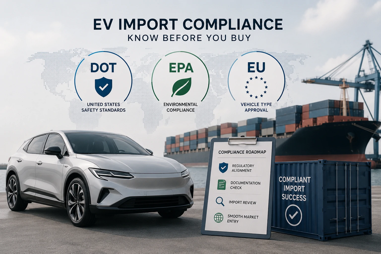 DOT-, EPA- und EU-Standards: Was Importeure von Elektrofahrzeugen vor dem Kauf wissen müssen